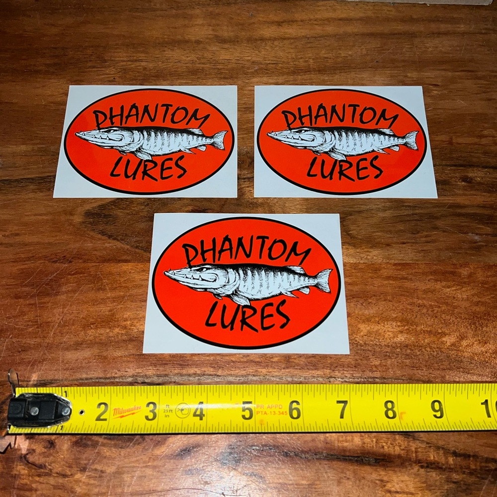 (3) New Old Stock NOS Phantom Lures Musky Fishing Stickers Decals LOT RARE